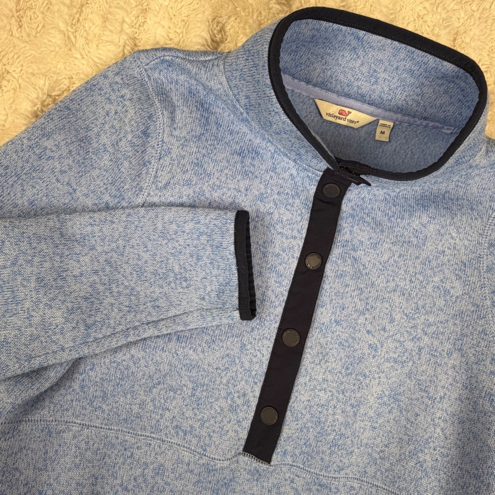 Vineyard Vines Womens Blue Heathered Snap Front Fleece Pullover Sweater Size M